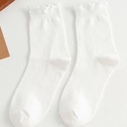 White Simple Falbala Socks