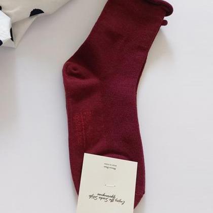 Wine Red Simple Casual Socks