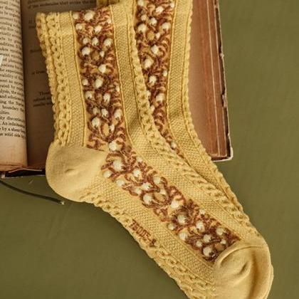 Yellow Vintage Jacquard Cotton Socks Accessories