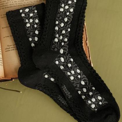 Black Vintage Jacquard Cotton Socks Accessories