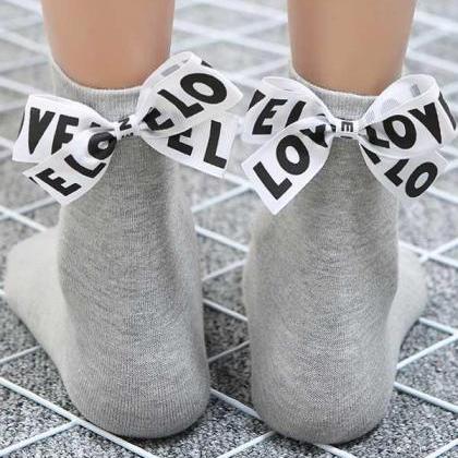 Gray Tide Letter Bow Decoration Socks