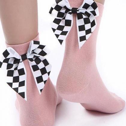 Pink Plaid Bow-knot Decorative Socks