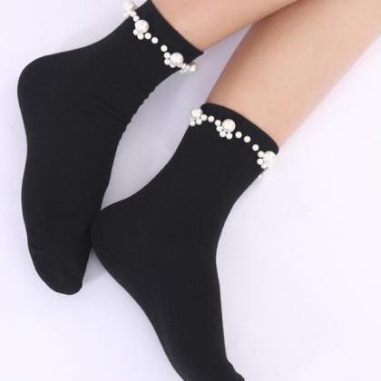Black Urban Beaded Pearl Socks Accessories