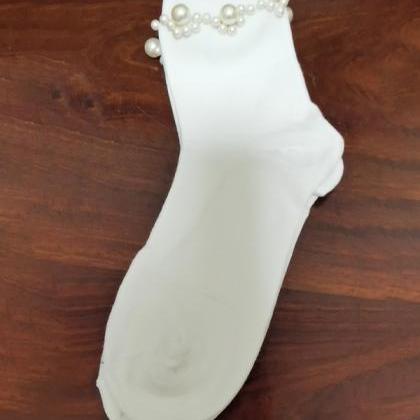 White Urban Beaded Pearl Socks Accessories