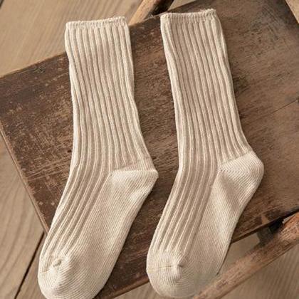Creamy White Vintage Casual Simple Socks
