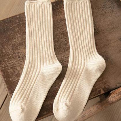 White Vintage Casual Simple Socks