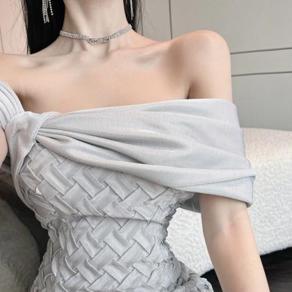 Off-shoulder Knit Panel Bodycon Dress