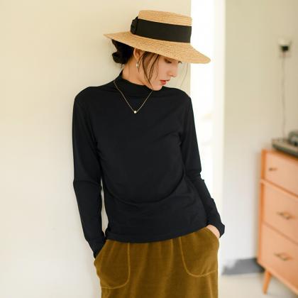 Casual Long Sleeves Elastics Solid Color High-neck..