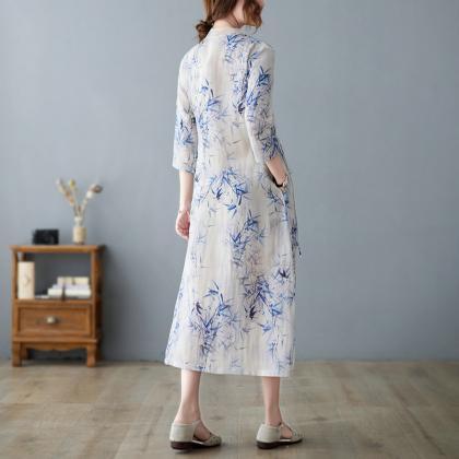 Korean Style Artistic Printed Loose Belted Dress