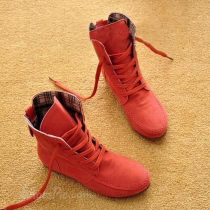 Fringed Lace-up High-Top Flat Boots