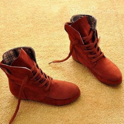 Fringed Lace-up High-Top Flat Boots