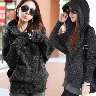 Loose Betwing Sleeve Knitting Hooded Sweater