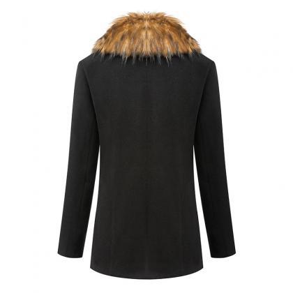Fur Neck Plus Size Coat For Women