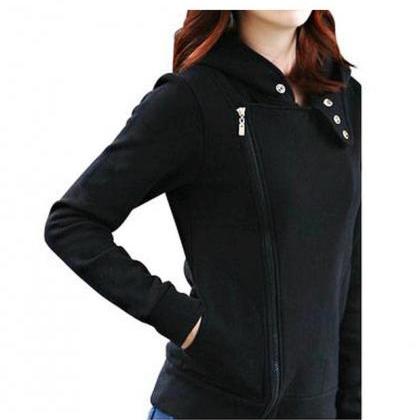 Black Color Wide Lapel Zip-front Jacket