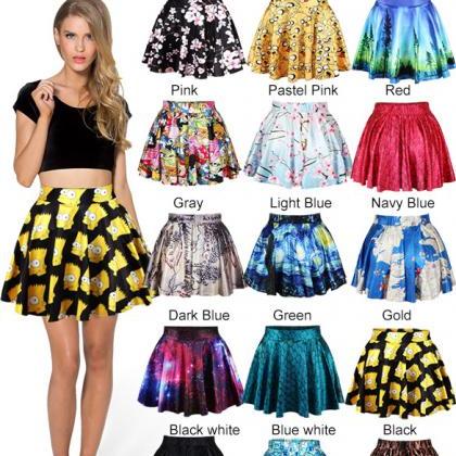 Galaxy Print Pleated Mini Skirts