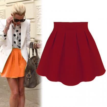 Flared Pleated High Waist Short Skirt