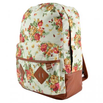 Canvas Flower Rucksack Backpack School Bag