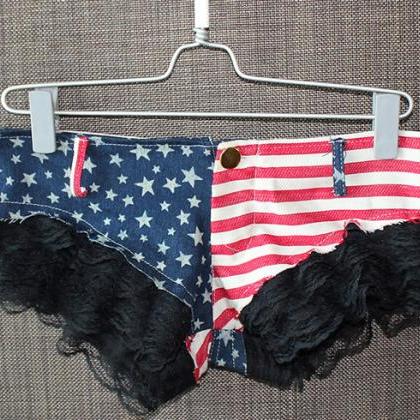 Low Waisted Us Flag Lace Shorts