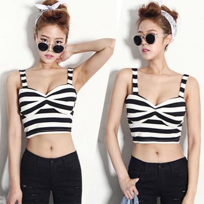 Striped Print Padded Bustier Crop Top
