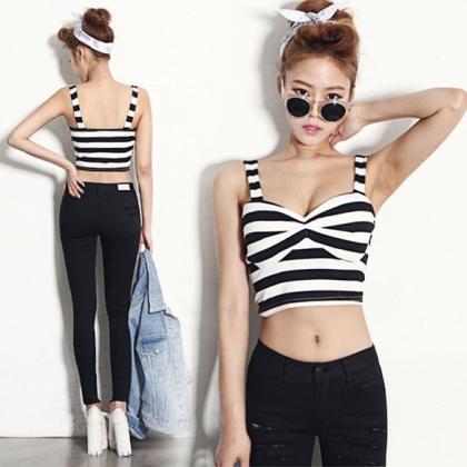Striped Print Padded Bustier Crop Top