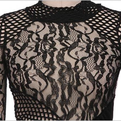 Lace Backless Stitching Bodycon Long Dress