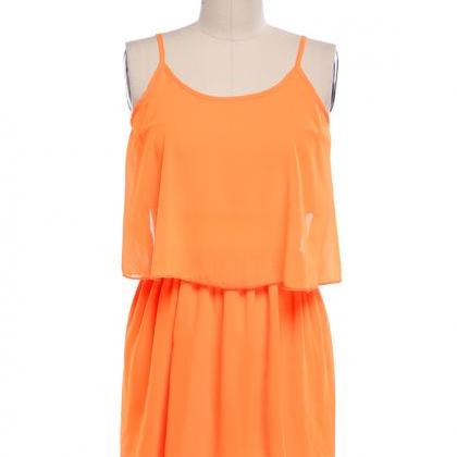 Orange Chiffon Backless Mini Dress Set