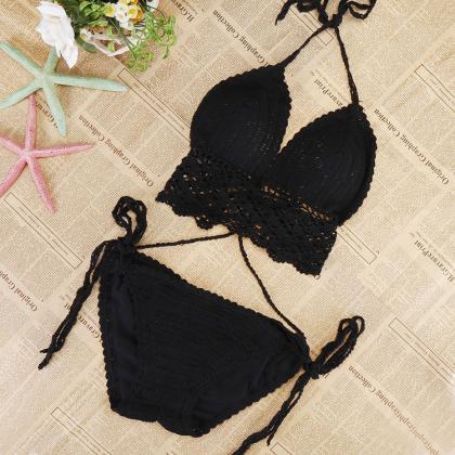 Knit Padded Crochet Beach Bikini Set