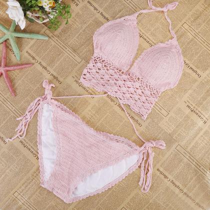 Knit Padded Crochet Beach Bikini Set on Luulla