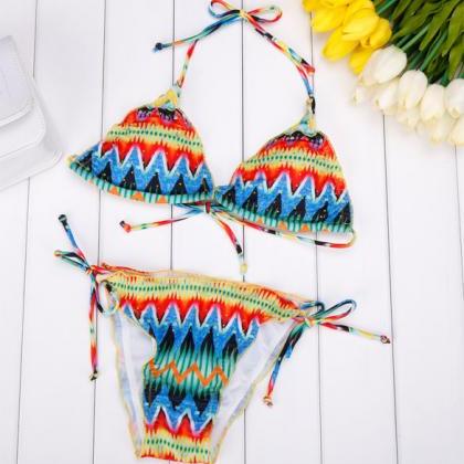 Halter Colorful Reversible String Bikini Set
