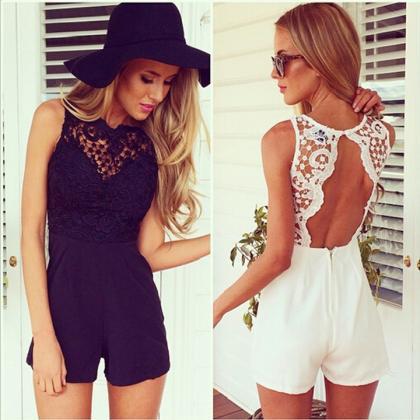 Lace Backless Splicing Bodycon Jump..