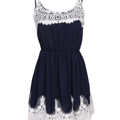 Lace Splicing Chiffon Mini Dress