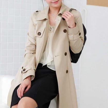 Double Breasted Lapel Long Trench Coat
