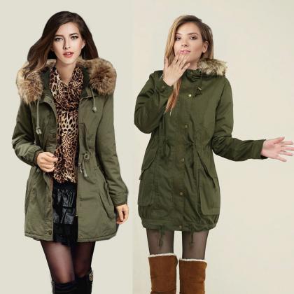 Womens Faux Fur Long Hooded Coat