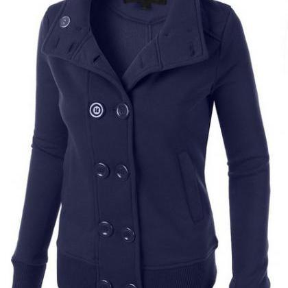 Women Button Hooded Coat With Removable Hat