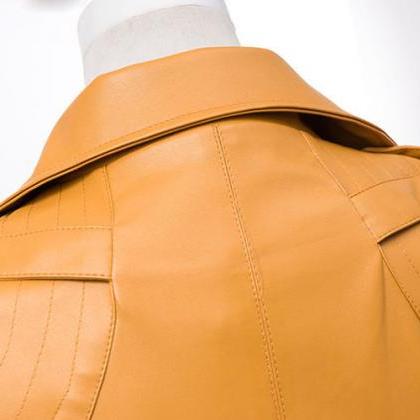 PU Leather Loose Turn-down Collar Zipper Jacket main image 1