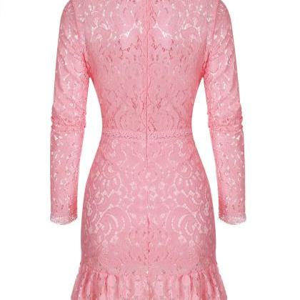 Lace Hollow Out Long Sleeves Mini Party Dress