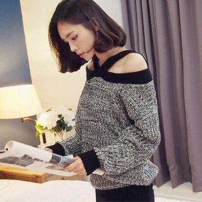 Stylish V-neck Long Sleeve Hollow Out Spliced..