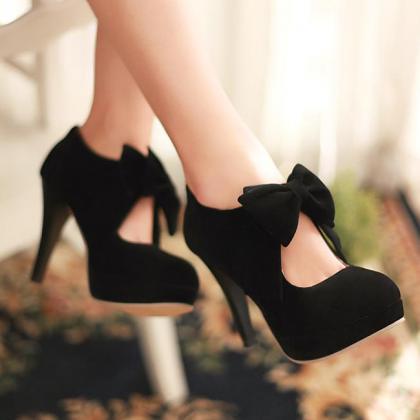 Cute Black Bow Knot High Heels Fashion Shoes