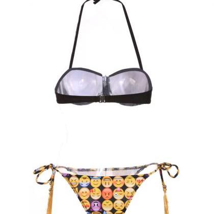 Sexy Emoji Print Bikini Set Swimwear