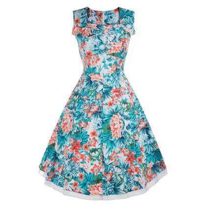 Print Sleeveless Solid Pleated High-waist Square..