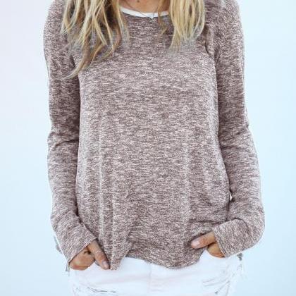 Scoop Long Sleeves Casual Striped Loose T-shirt