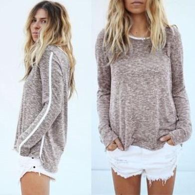 Scoop Long Sleeves Casual Striped Loose T-shirt