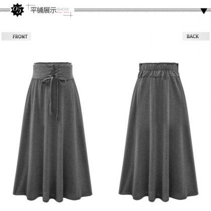 High Waist Draw String Slim Pleated Pure Color..