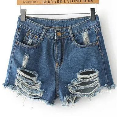 Heavily Distressed High Waisted Denim Shorts..