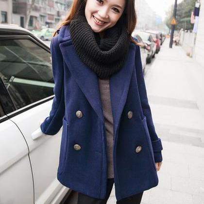 Double Breasted Lapel Solid Long Thick Coat