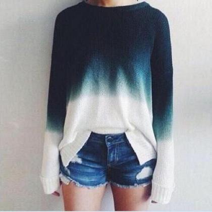 Gradient Color Pullover Retro Casual Sweater