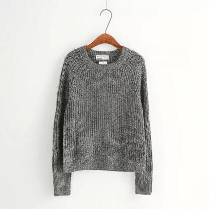 Pure Color Pullover Knit Scoop Color Mixing..