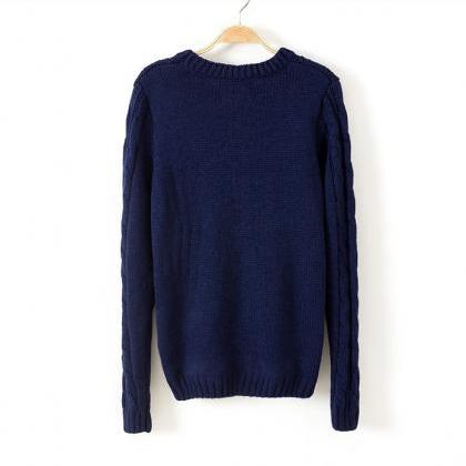 Solid Color Pullover Diamond Scoop Knit Sweater
