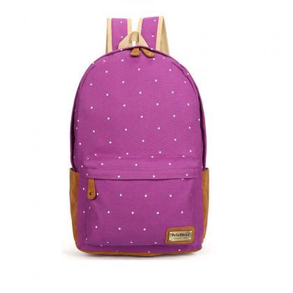 Polka Dot Candy Color Canvas Backpack School Bag