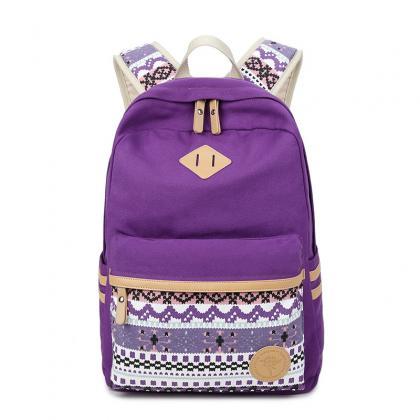 Flower Print Casual Backpack Canvas School Travel..